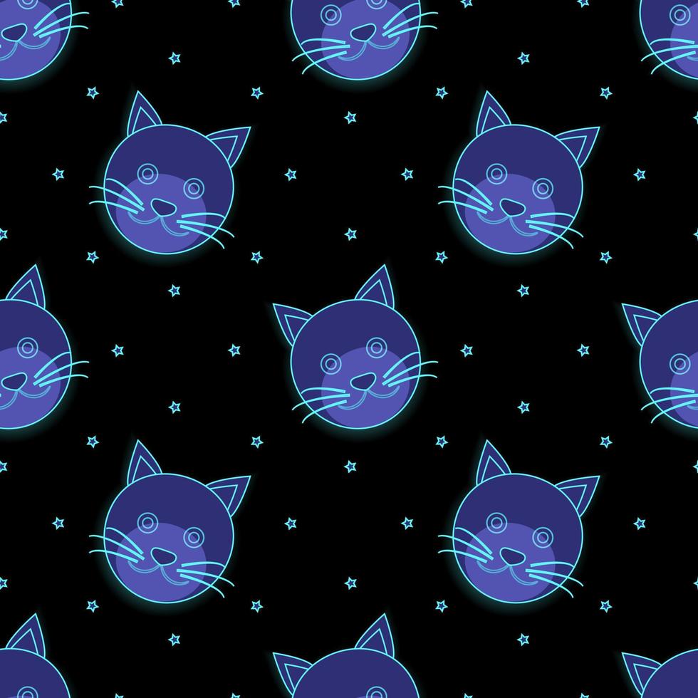 illustration vectorielle de conception de visage d'animal de chat en couleur bleu clair. fond noir. conceptions de motifs sans couture pour papiers peints, arrière-plans, couvertures, papier découpé, autocollants et impressions sur tissu. vecteur