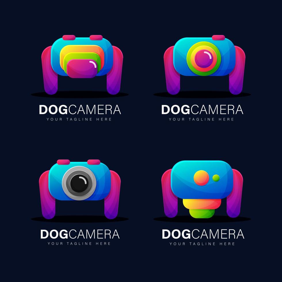 ensemble de conception de logo de caméra de chien dégradé coloré vecteur