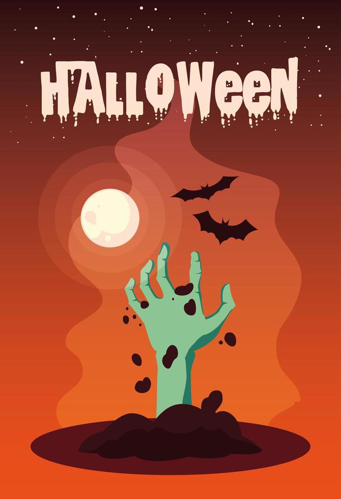 affiche d'halloween avec zombie main vecteur