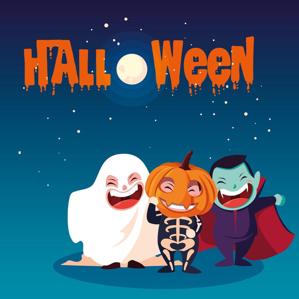 affiche d'halloween avec des enfants déguisés vecteur