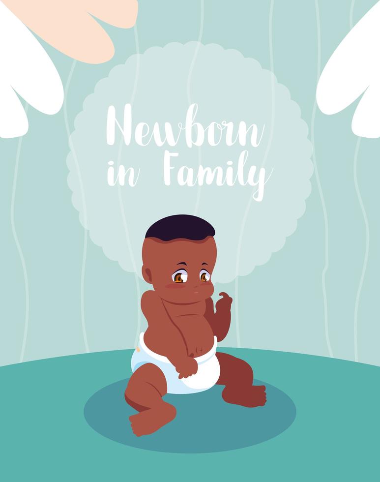 nouveau-né dans la carte de famille avec bébé garçon afro vecteur