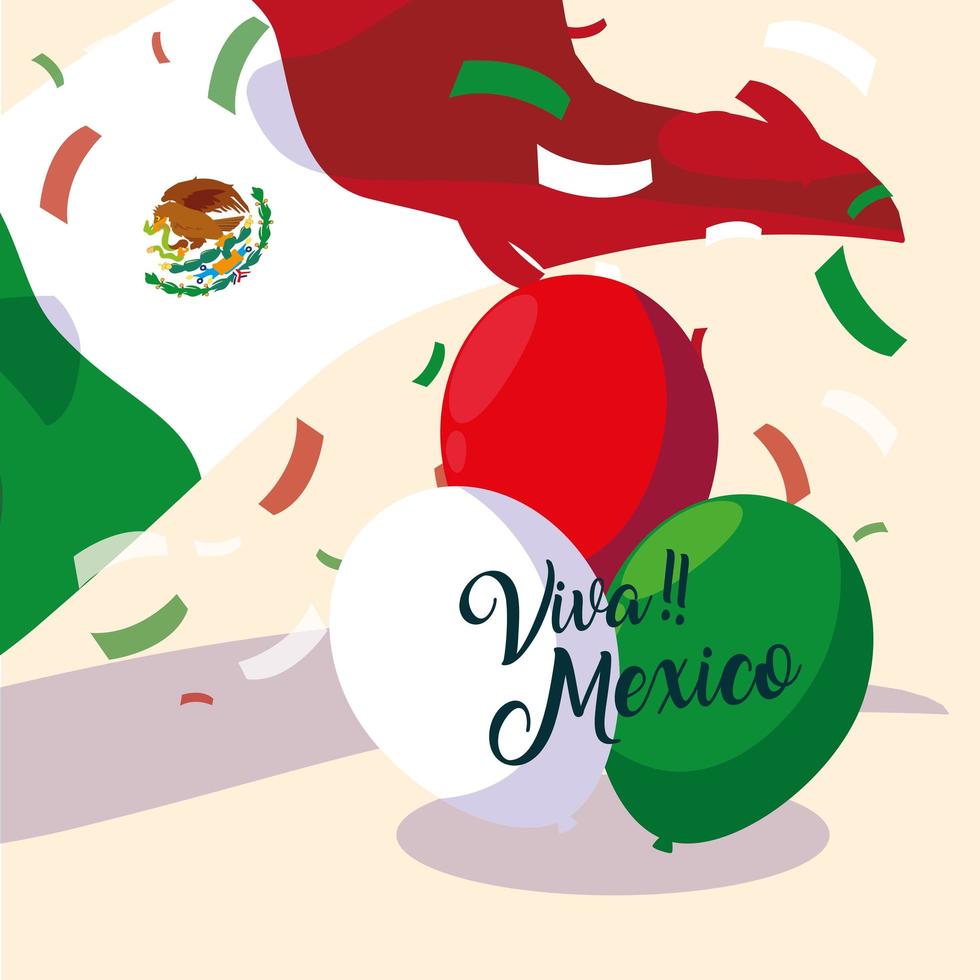 Étiquette viva mexico avec drapeau mexicain vecteur