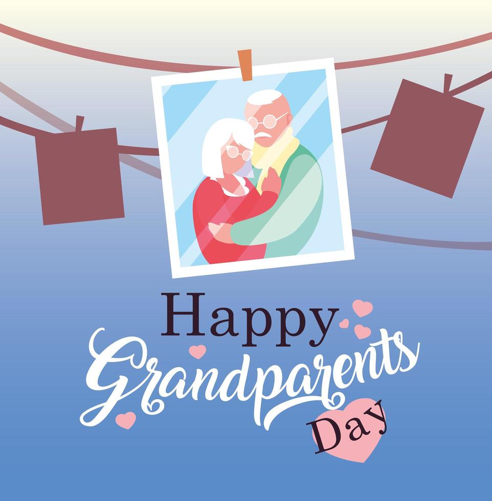affiche de la fête des grands-parents avec photo vieux couple suspendu vecteur