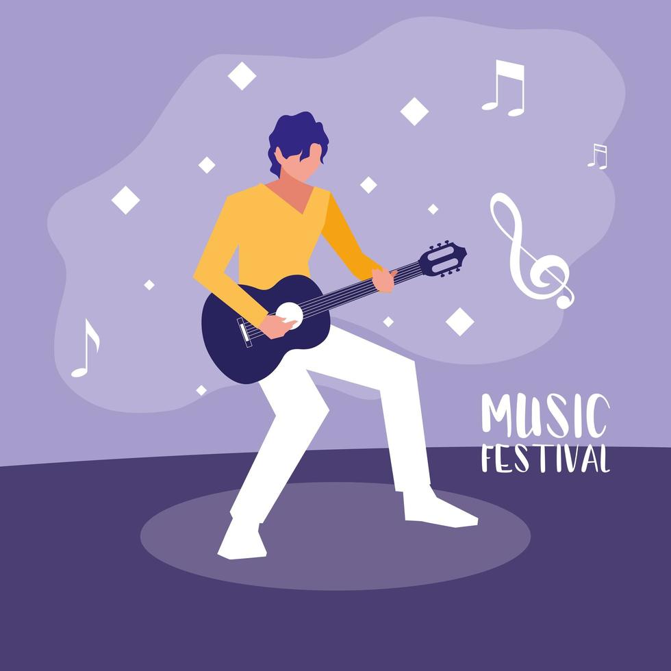 affiche du festival de musique avec un homme jouant de la guitare vecteur