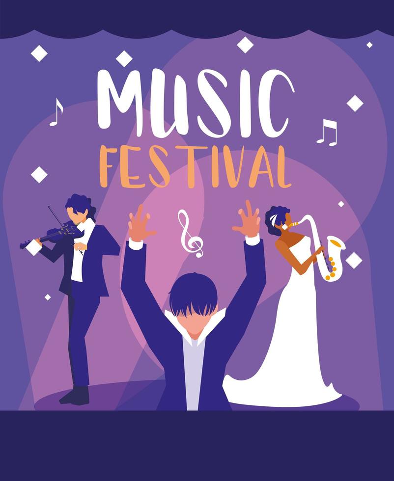 affiche du festival de musique avec chef d'orchestre vecteur