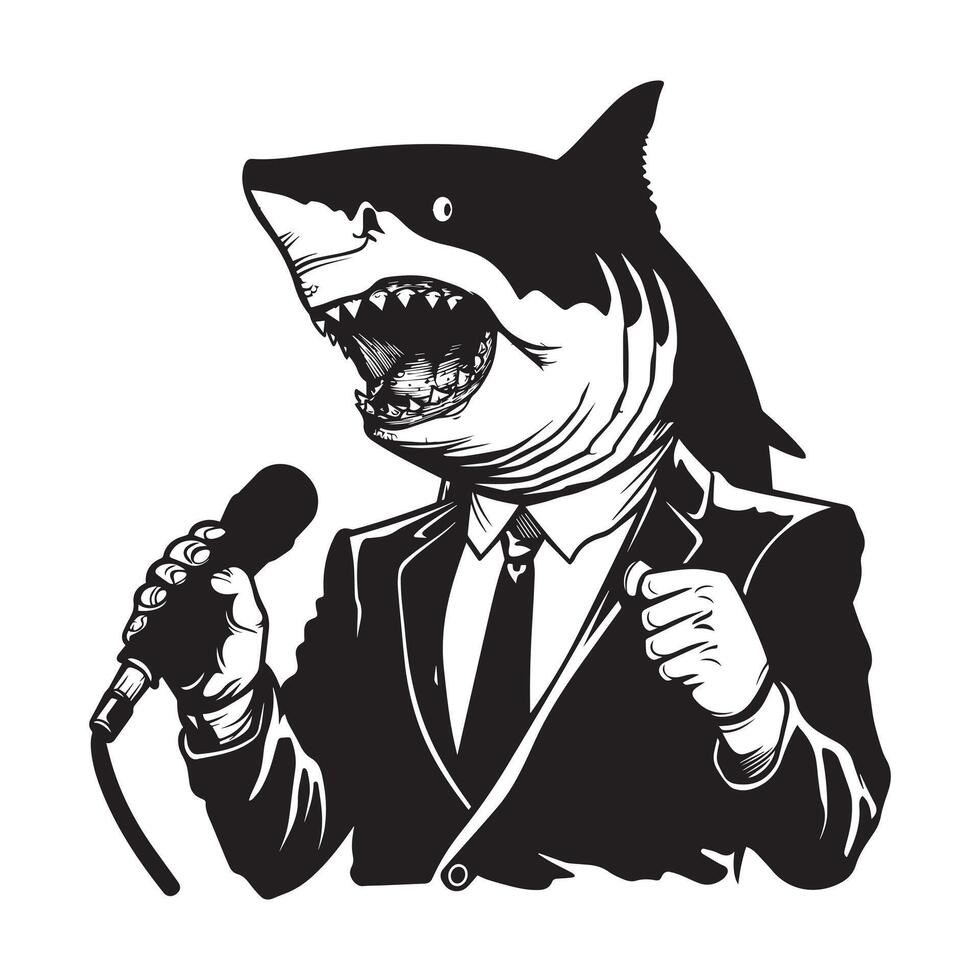 requin avec une microphone illustration vecteur