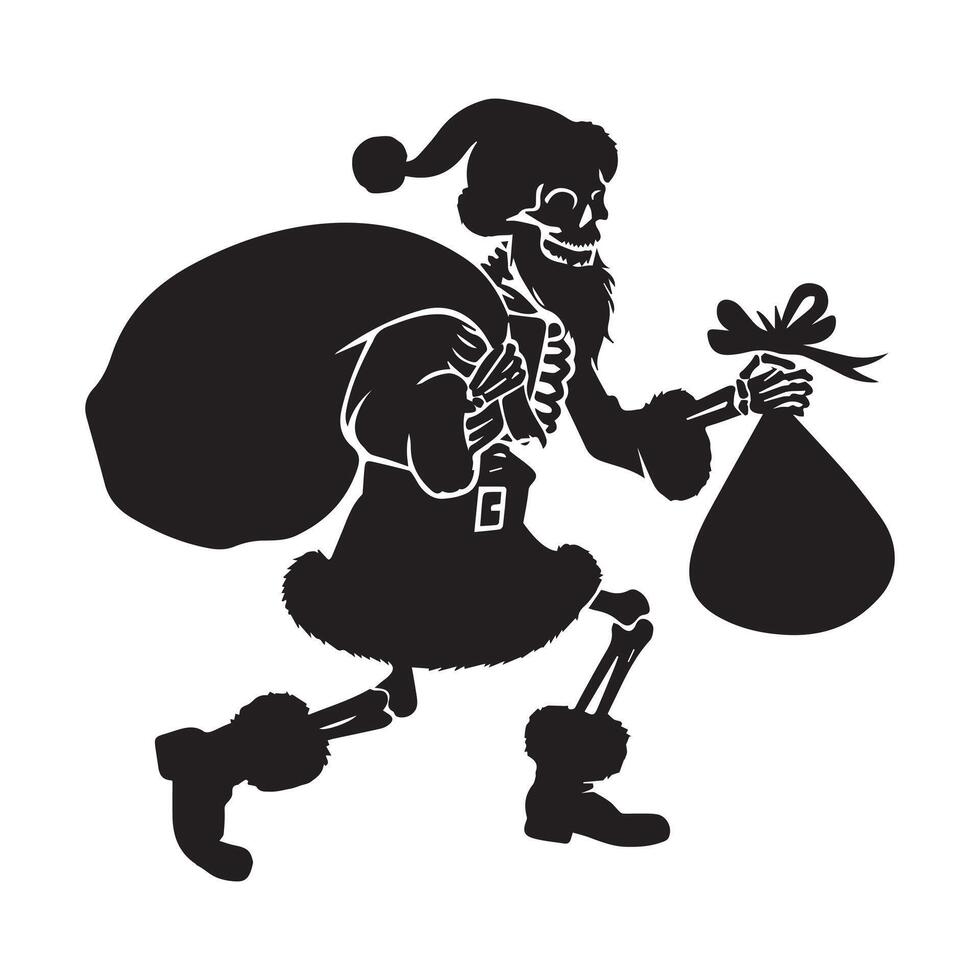 squelette silhouette - Père Noël squelette avec une sac de cadeaux illustration vecteur