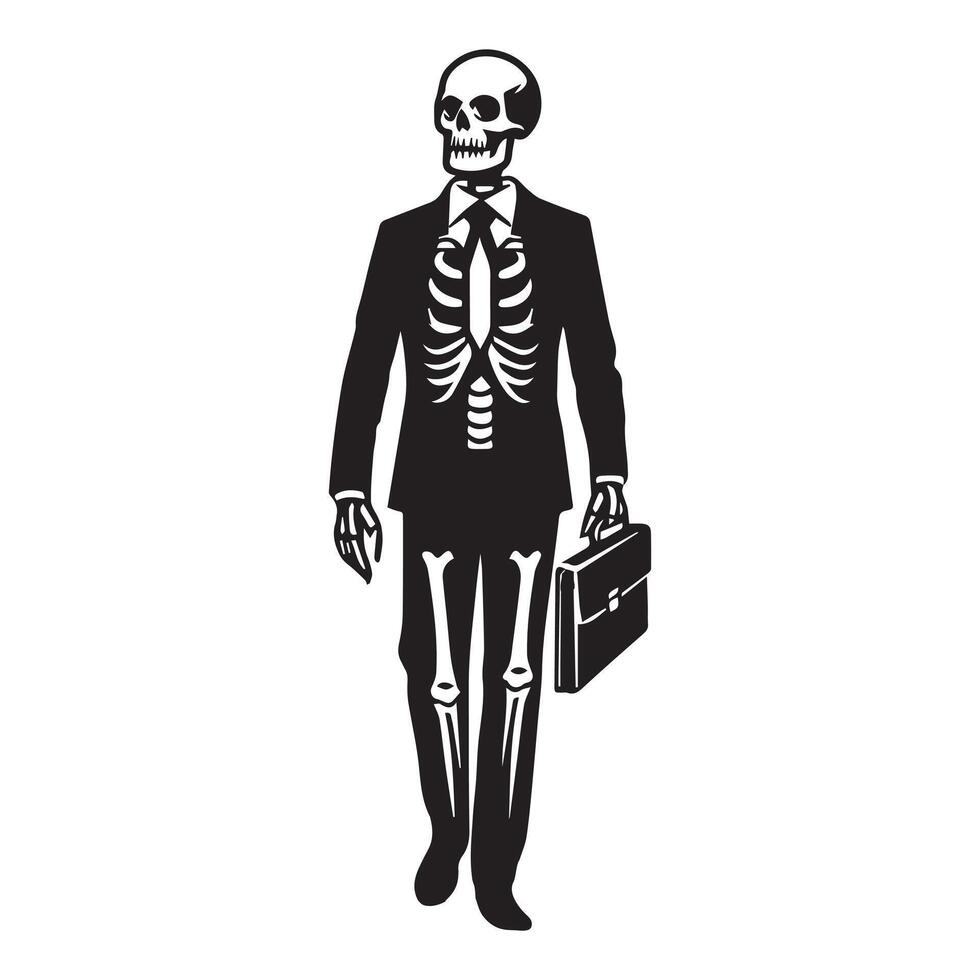 homme d'affaire squelette dans une costume illustration dans noir et blanc vecteur