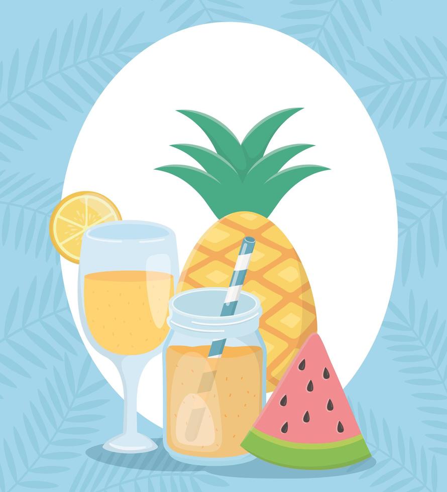 voyage d'été et vacances cocktail d'ananas jus de pastèque vecteur