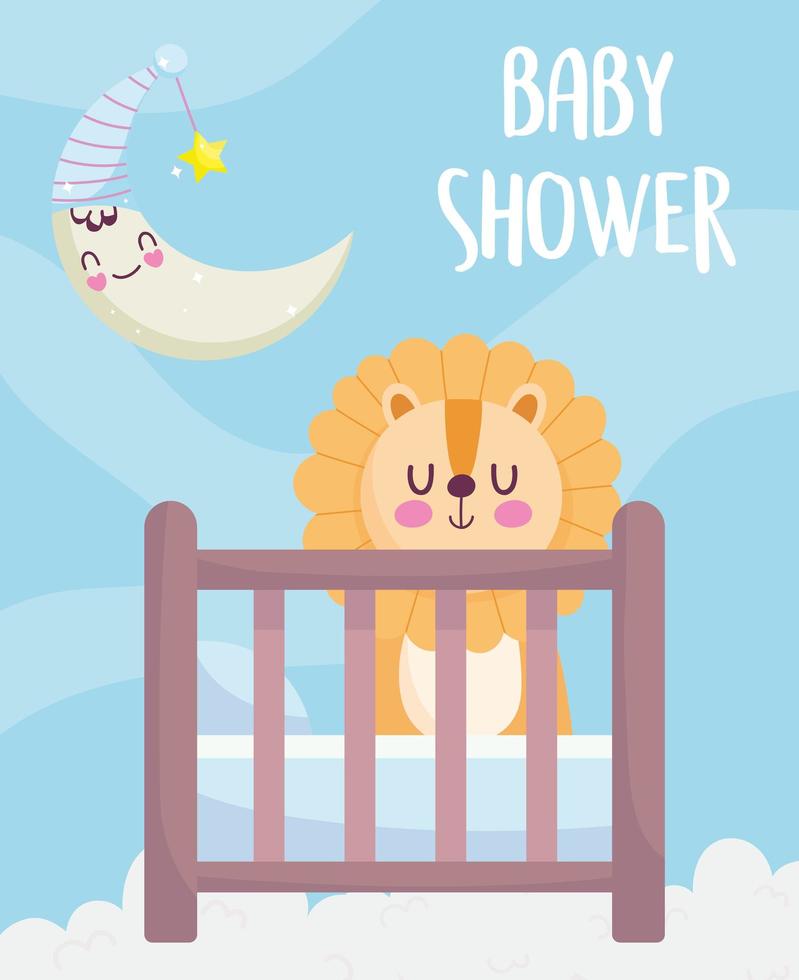 baby shower, tigre dans le berceau avec demi-lune, annoncer la carte de bienvenue du nouveau-né vecteur