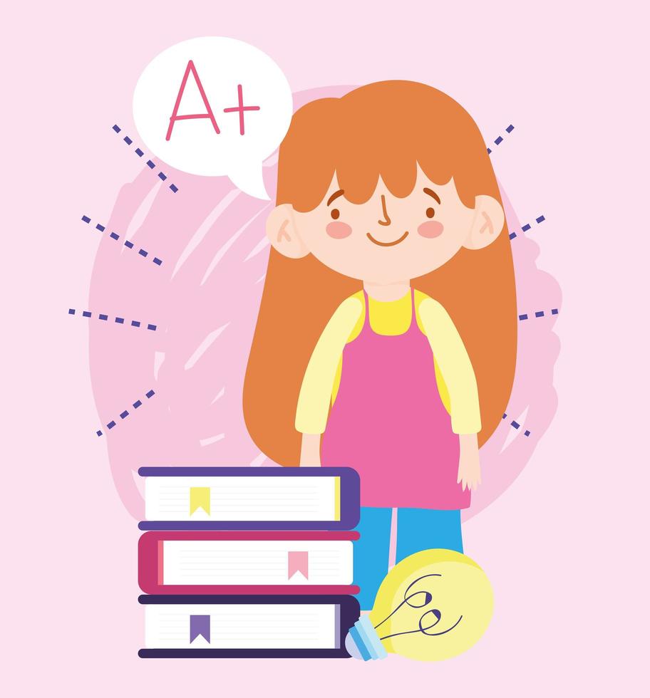 éducation en ligne petite fille étudiant livres idée dessin animé vecteur