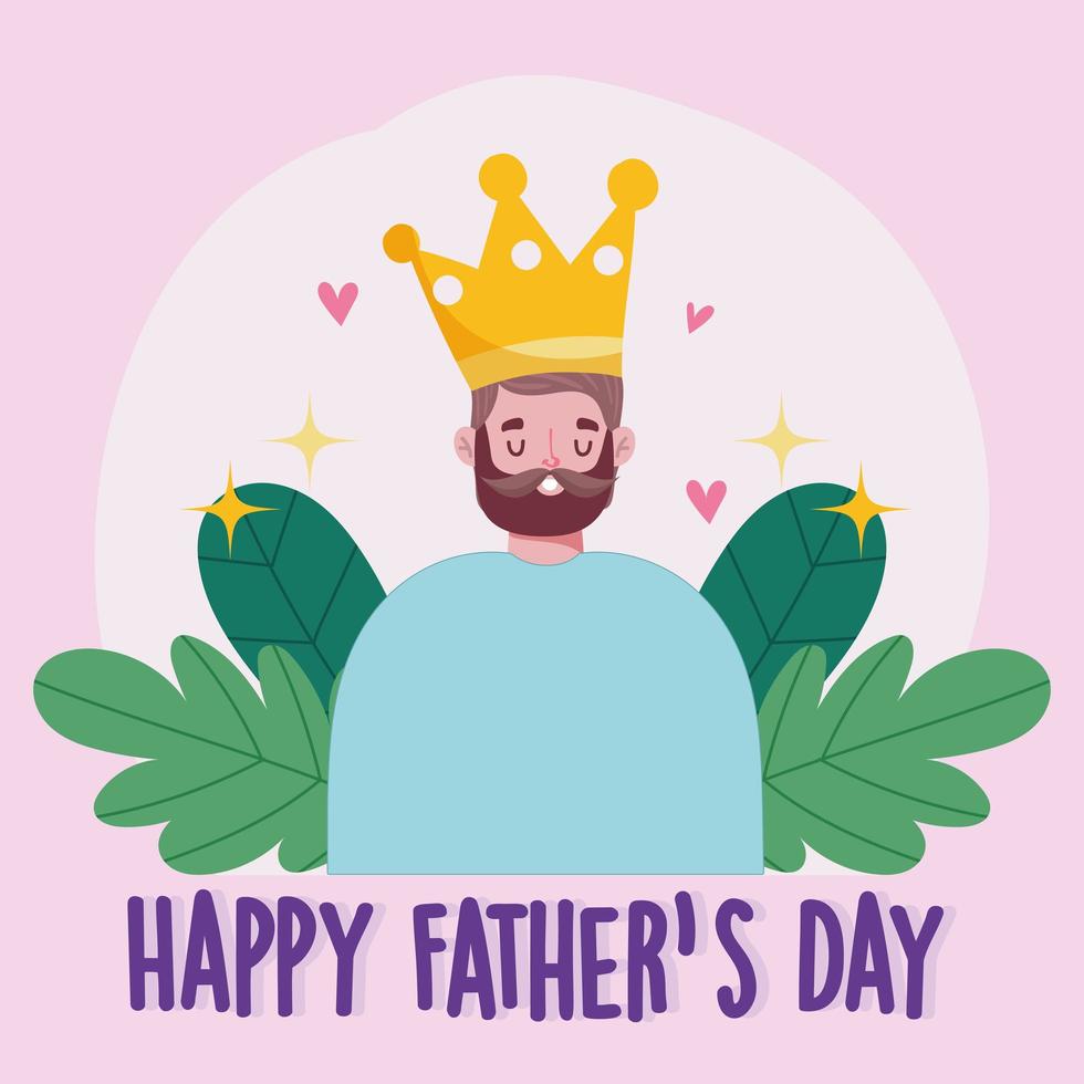 bonne fête des pères, papa barbu avec carte de coeurs d'amour de couronne vecteur