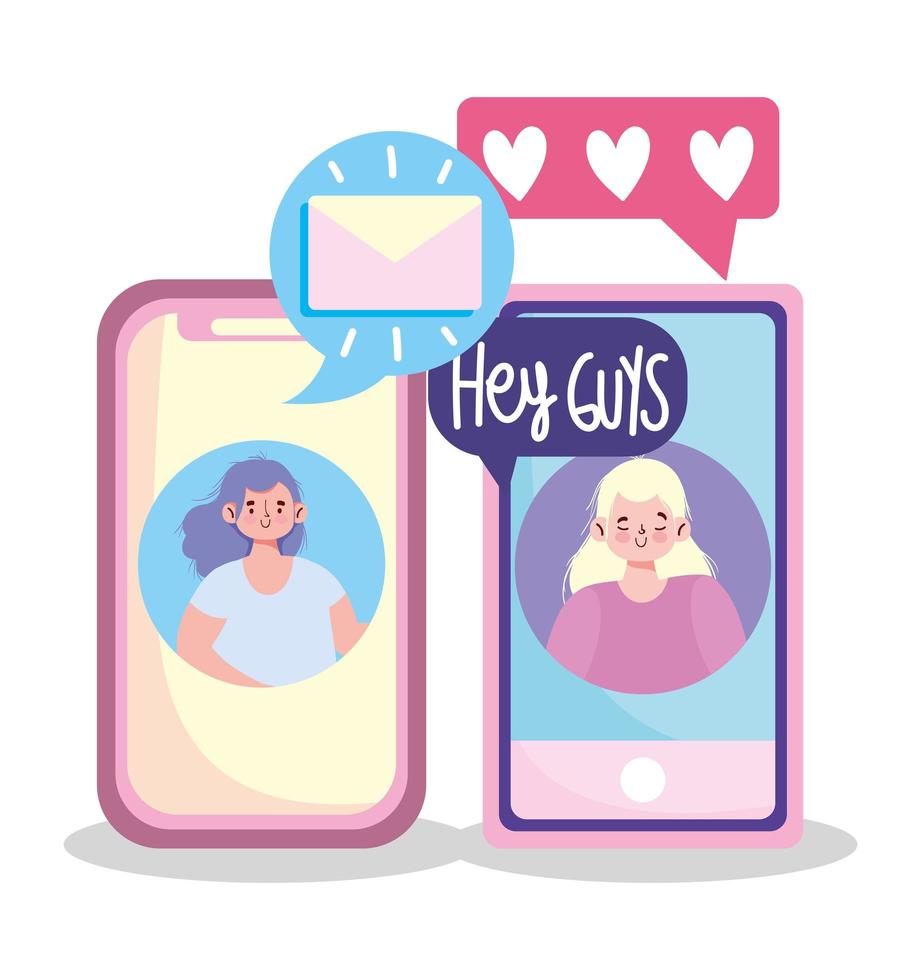 les gens la créativité et la technologie,les filles de smartphones bavardent message sms email amour vecteur