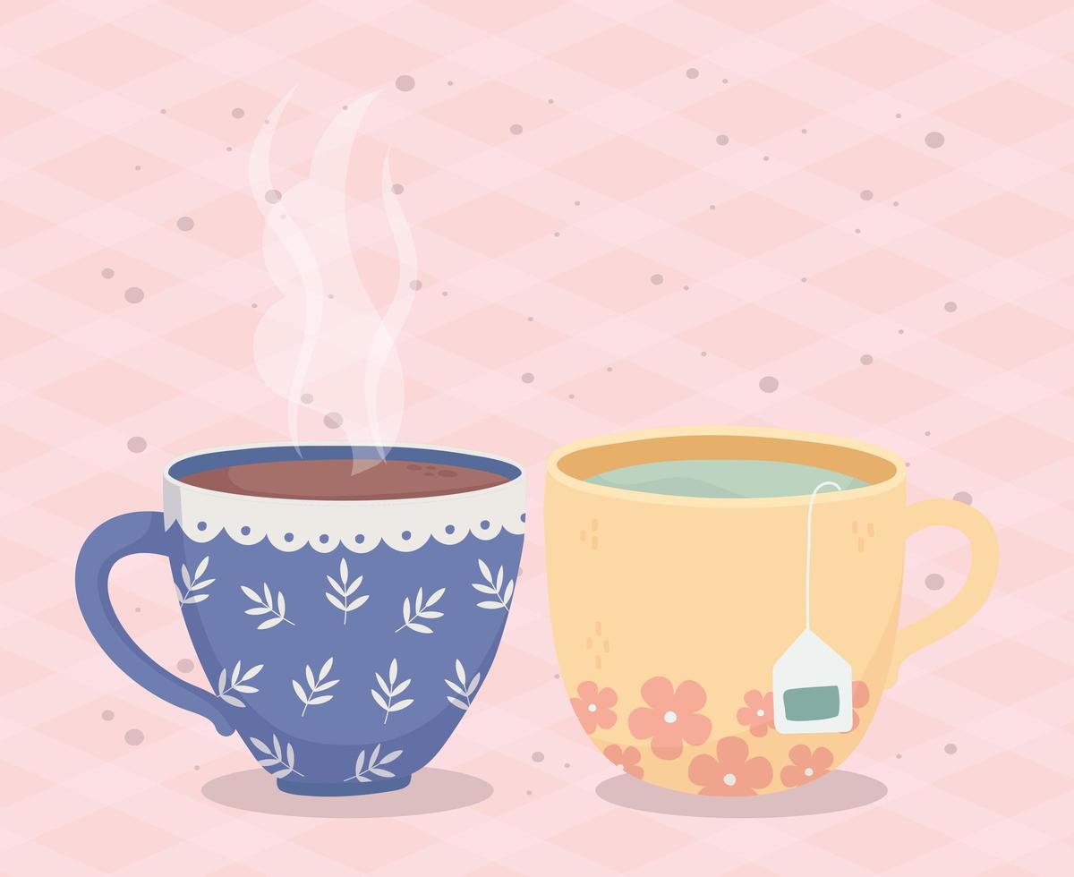 l'heure du café, tasses café thé sachet de thé boisson fraîche vecteur