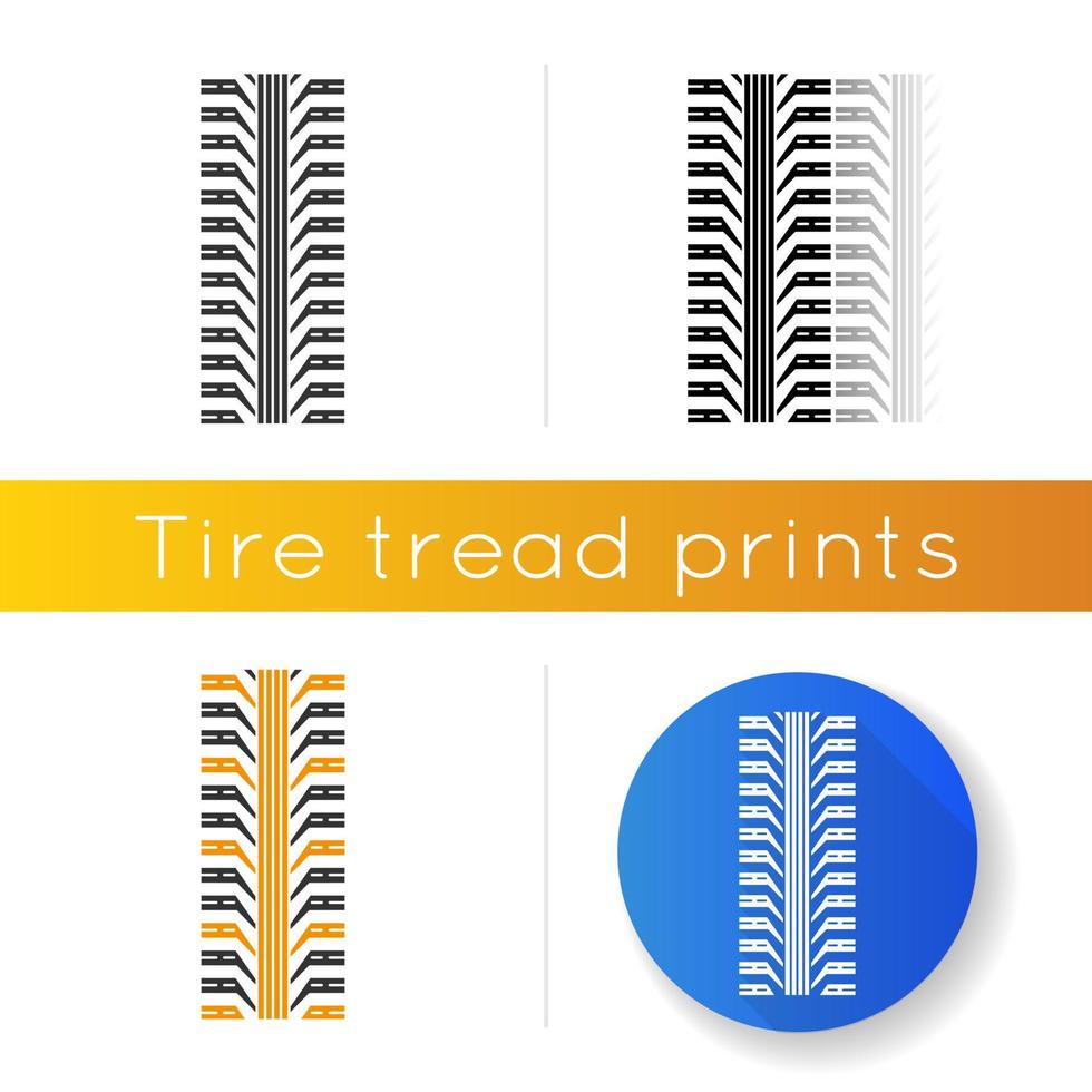 icône de bande de roulement de pneu. automobile détaillée, marques de pneus de moto. trace de roue de voiture avec des rainures épaisses. piste de pneu de véhicule. styles de couleurs linéaires noir et rvb. illustrations vectorielles isolées vecteur