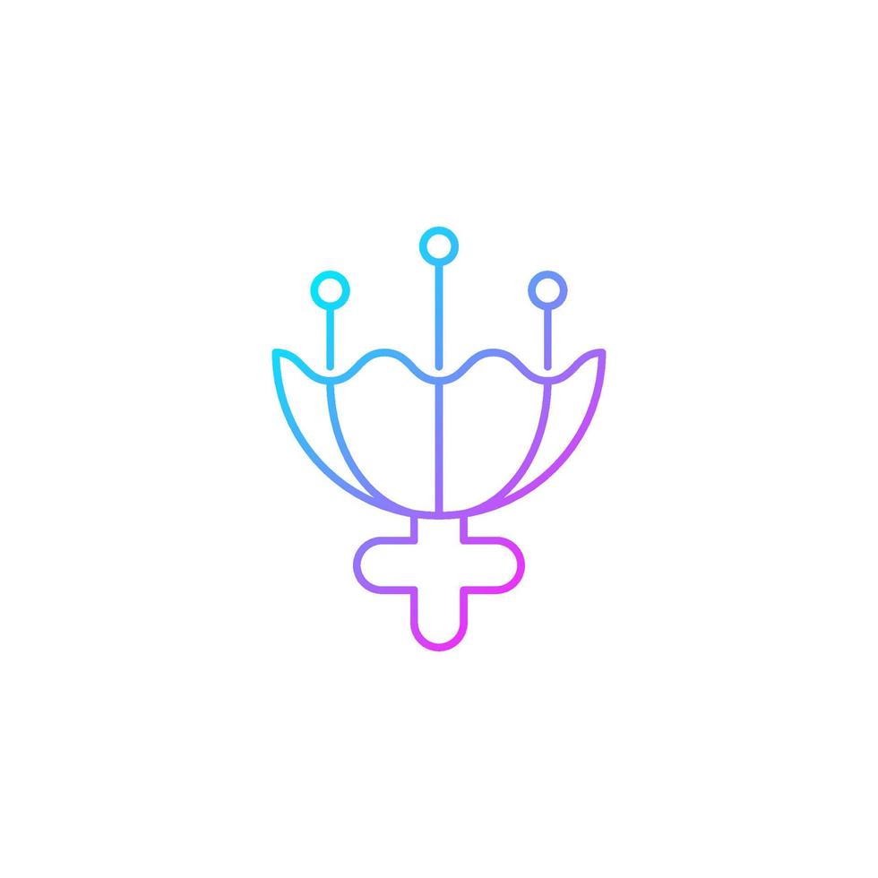 symbole de genre pour l'icône de vecteur linéaire dégradé féminin. signe de la triple lune. symbolisme de la fleur. attribut de féminité. symbole de couleur de ligne mince. pictogramme de style moderne. dessin de contour isolé de vecteur