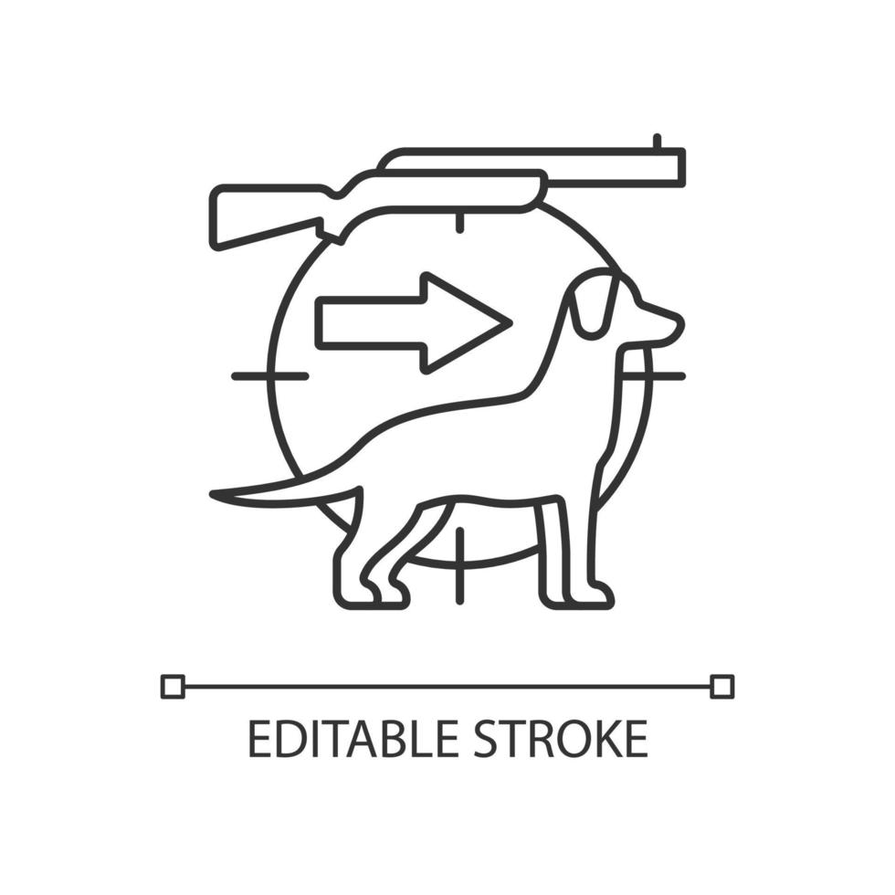 icône linéaire de maître-chien. chasse avec canidé. chien de chasse dressé. races pour attraper des proies. illustration personnalisable de fine ligne. symbole de contour. dessin de contour isolé de vecteur. trait modifiable vecteur