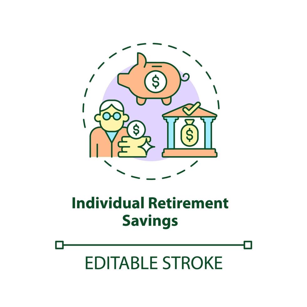 icône de concept d'épargne-retraite individuelle. illustration de la ligne mince de l'idée abstraite du compte de retraite individuel. compte avec avantages fiscaux. dessin de couleur de contour isolé de vecteur. trait modifiable vecteur