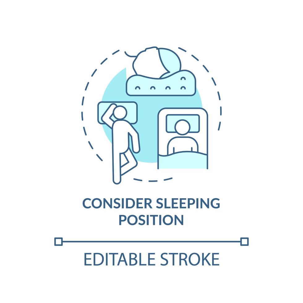 envisager l'icône de concept bleu de position de sommeil. choisir l'illustration de la ligne mince de l'idée abstraite du matelas. santé de la colonne vertébrale. lit confortable. dessin de couleur de contour isolé de vecteur. trait modifiable vecteur