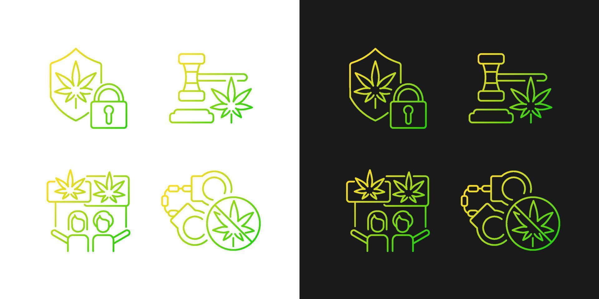 légalité des icônes de dégradé de cannabis définies pour les modes sombre et clair. dispensaire de marijuana. paquet de symboles de contour de ligne mince. collection d'illustrations vectorielles isolées en noir et blanc vecteur