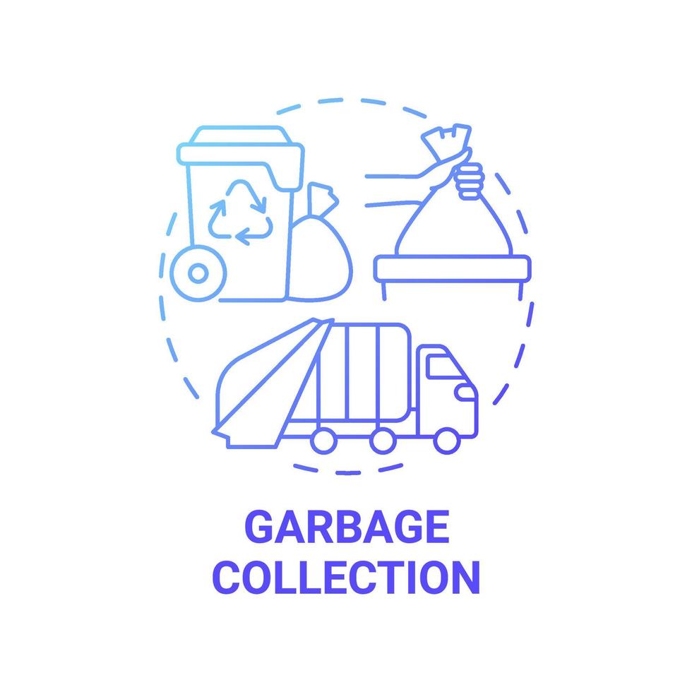 icône de concept de dégradé bleu de collecte des ordures. processus de gestion des déchets idée abstraite fine ligne illustration. camion de ramassage des ordures. recyclage des déchets. dessin en couleur de contour isolé de vecteur