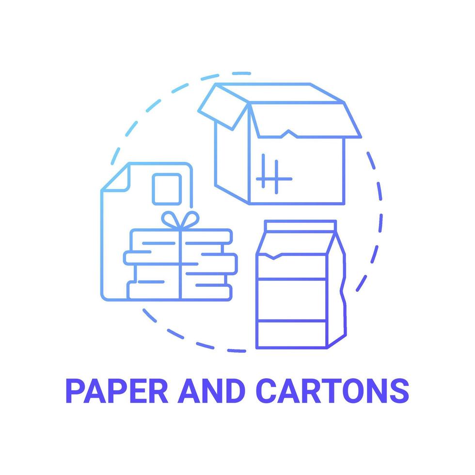 papier et cartons icône de concept dégradé bleu. illustration de la ligne mince de l'idée abstraite de la gestion des déchets. recyclage et réutilisation des déchets de papier et de carton. dessin en couleur de contour isolé de vecteur