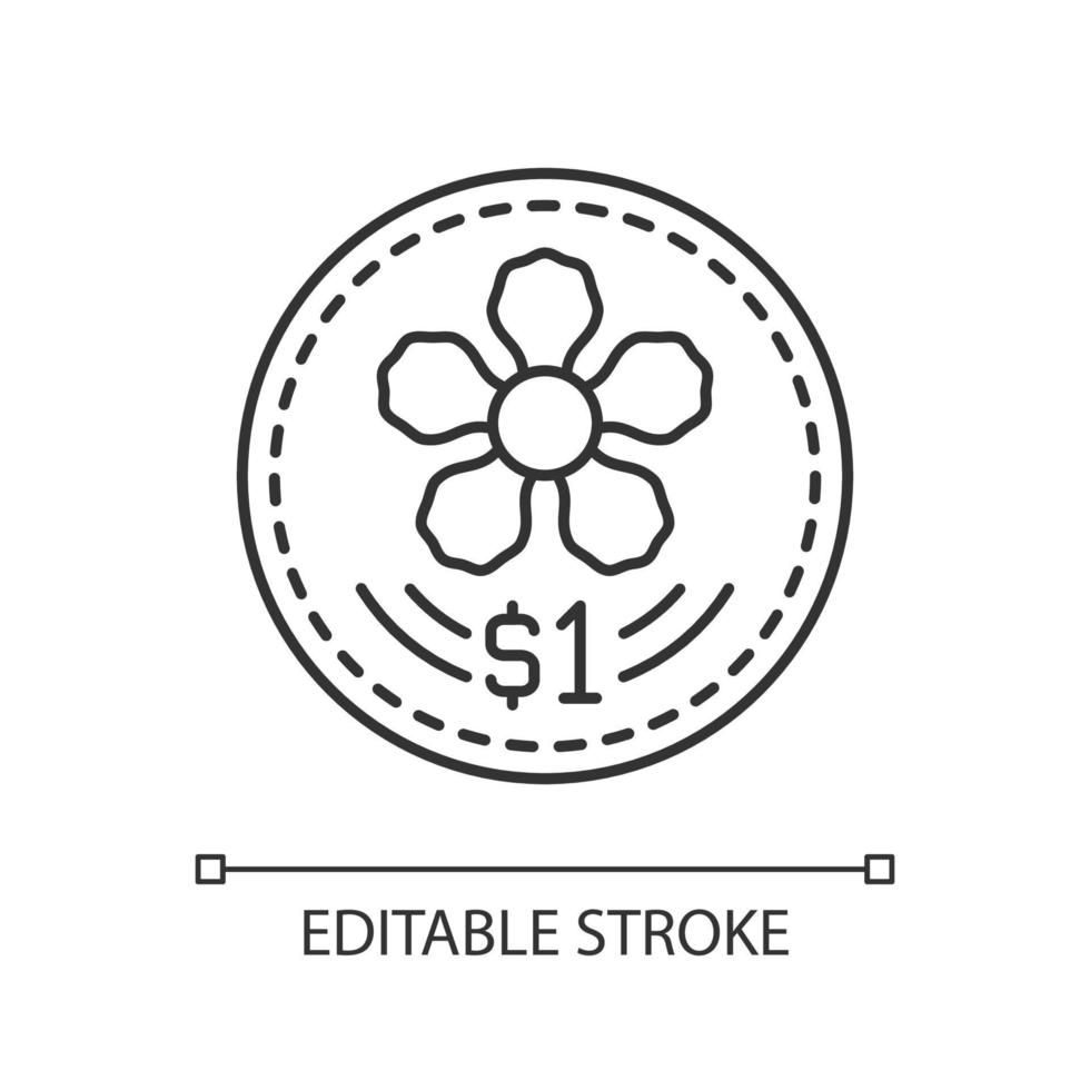 icône linéaire de conception de pièces de monnaie. dollar de singapour. monnaie officielle. conception d'orchidée au centre. illustration personnalisable de fine ligne. symbole de contour. dessin de contour isolé de vecteur. trait modifiable vecteur