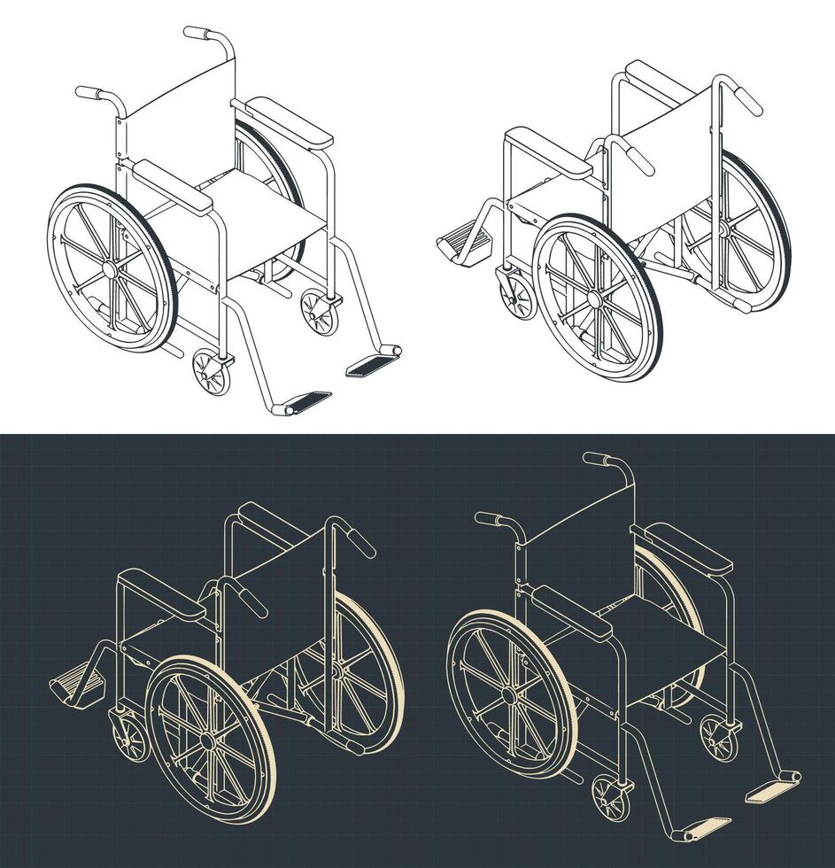 fauteuil roulant isométrique plans vecteur