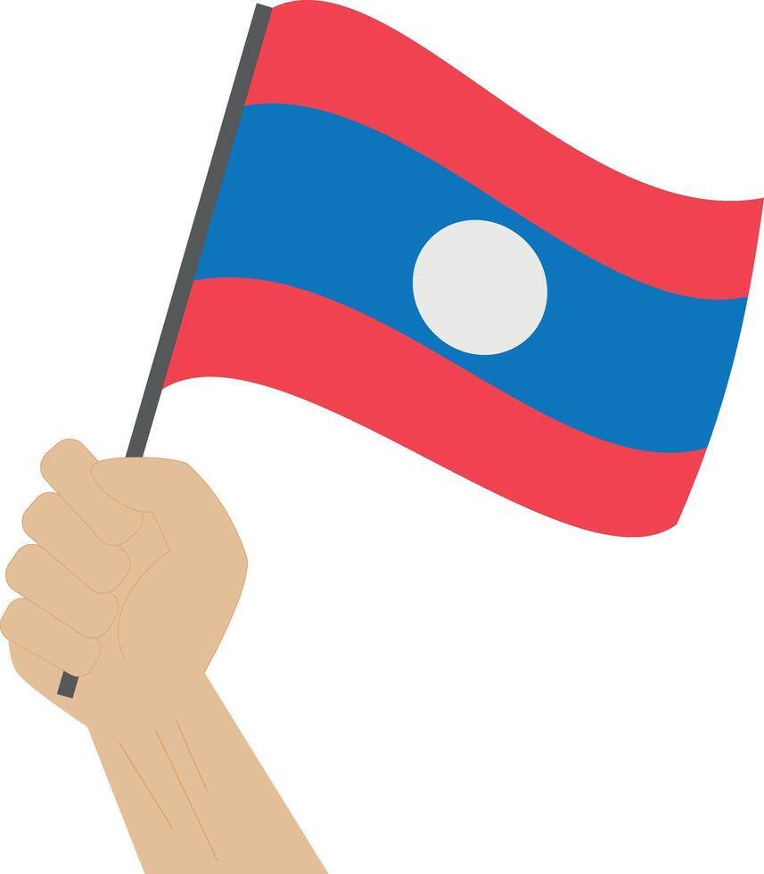 main en portant et élevage le nationale drapeau de Laos vecteur