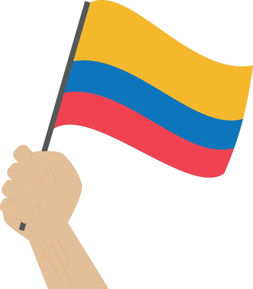 main en portant et élevage le nationale drapeau de Colombie vecteur