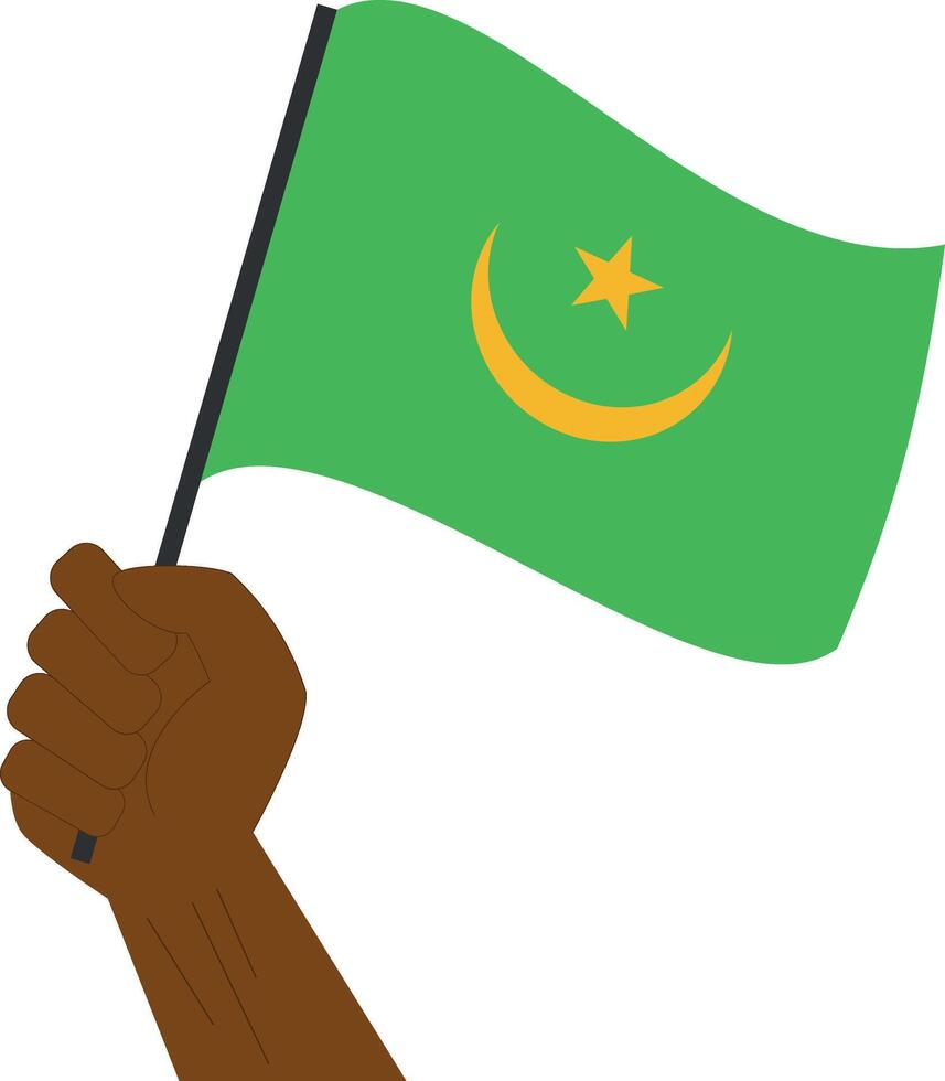 main en portant et élevage le nationale drapeau de Mauritanie vecteur