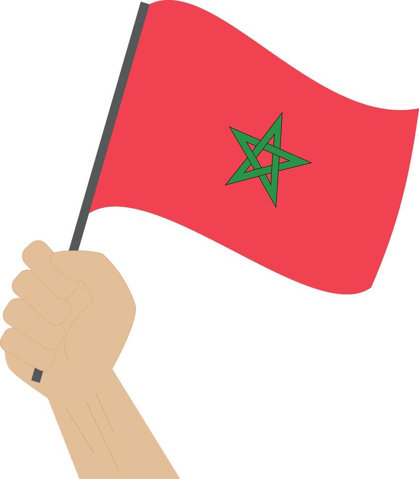 main en portant et élevage le nationale drapeau de Maroc vecteur