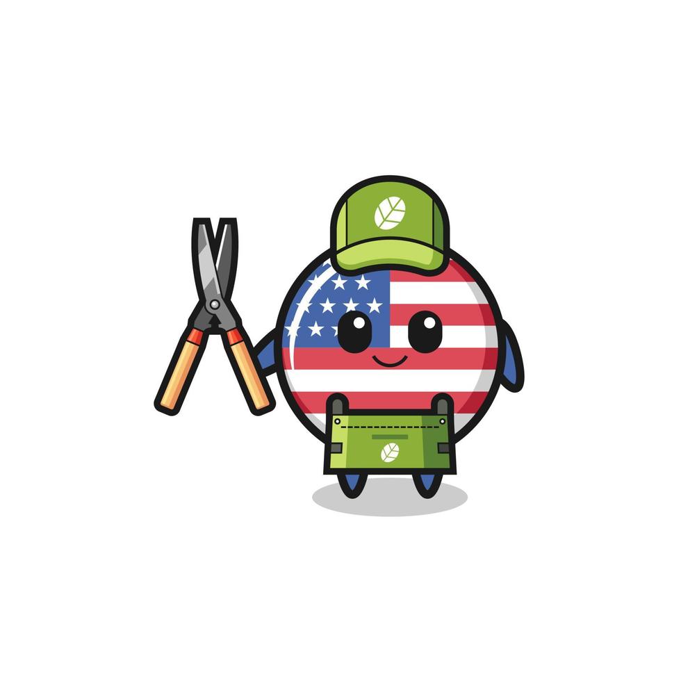 joli drapeau des États-Unis comme mascotte du jardinier vecteur