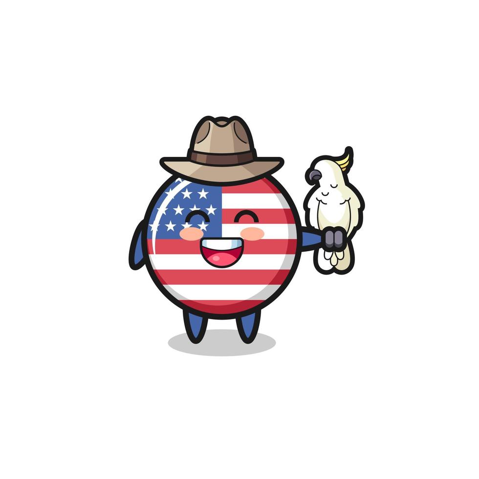 mascotte de gardien de zoo du drapeau des états-unis avec un perroquet vecteur