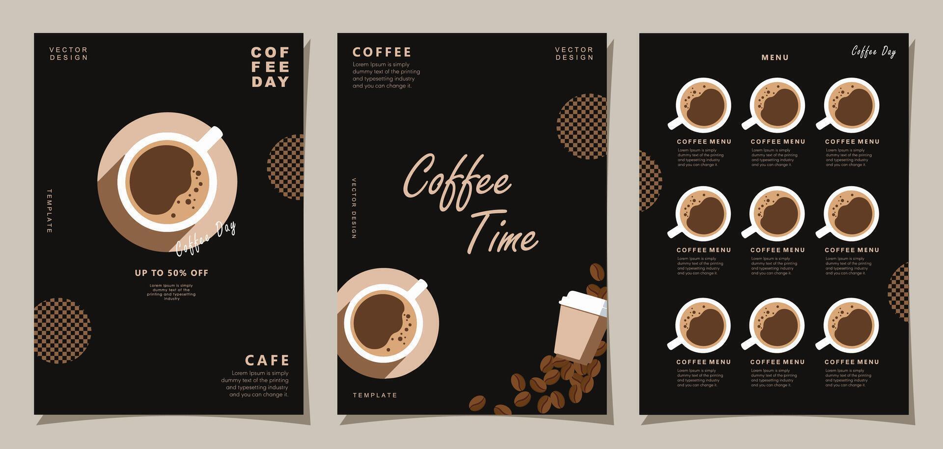 ensemble de minimal Contexte modèles avec café des haricots et café agresser pour faire-part, cartes, bannière, brochure, affiche, couverture, café menu ou un autre conception. vecteur