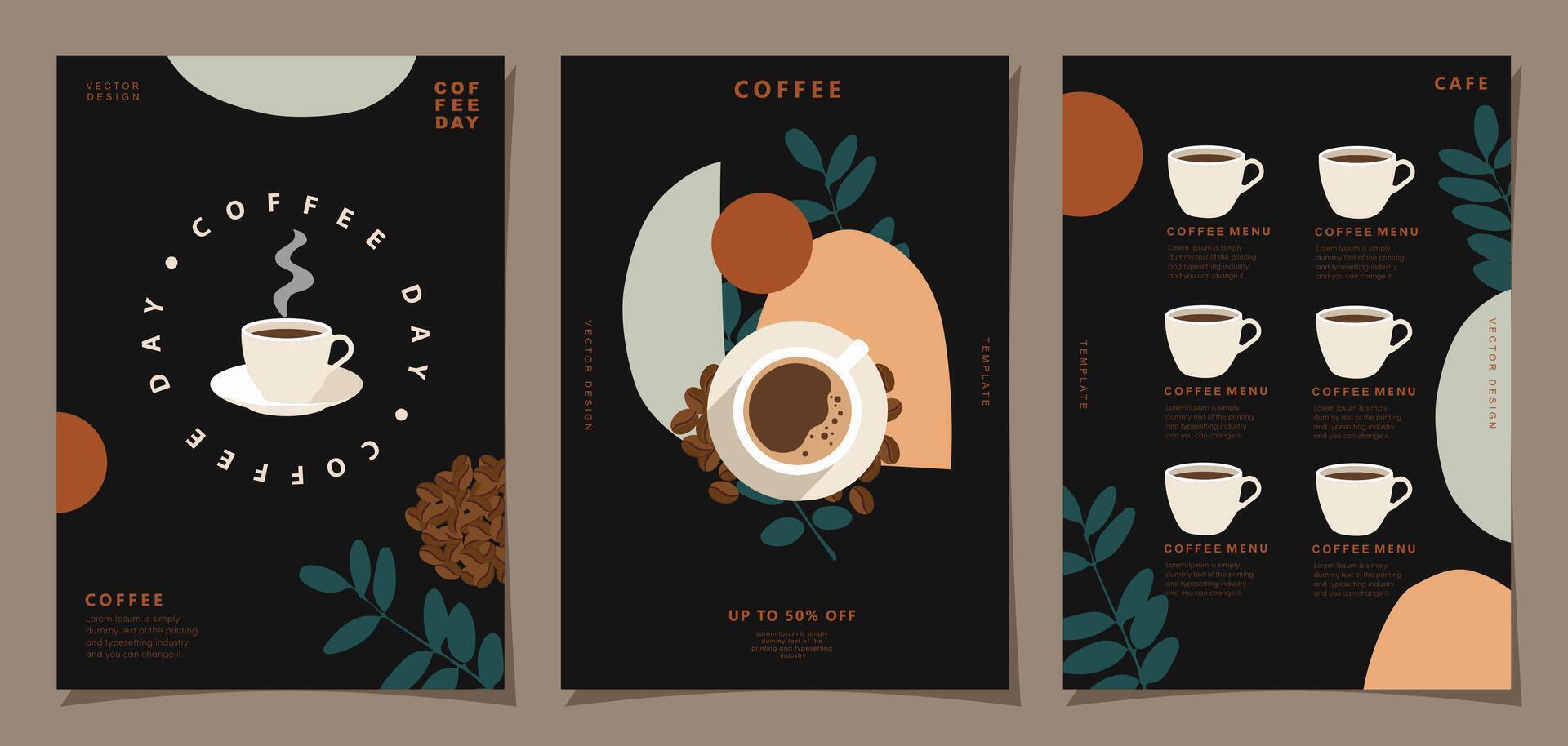 ensemble de minimal Contexte modèles avec café des haricots et café agresser pour faire-part, cartes, bannière, brochure, affiche, couverture, café menu ou un autre conception. vecteur