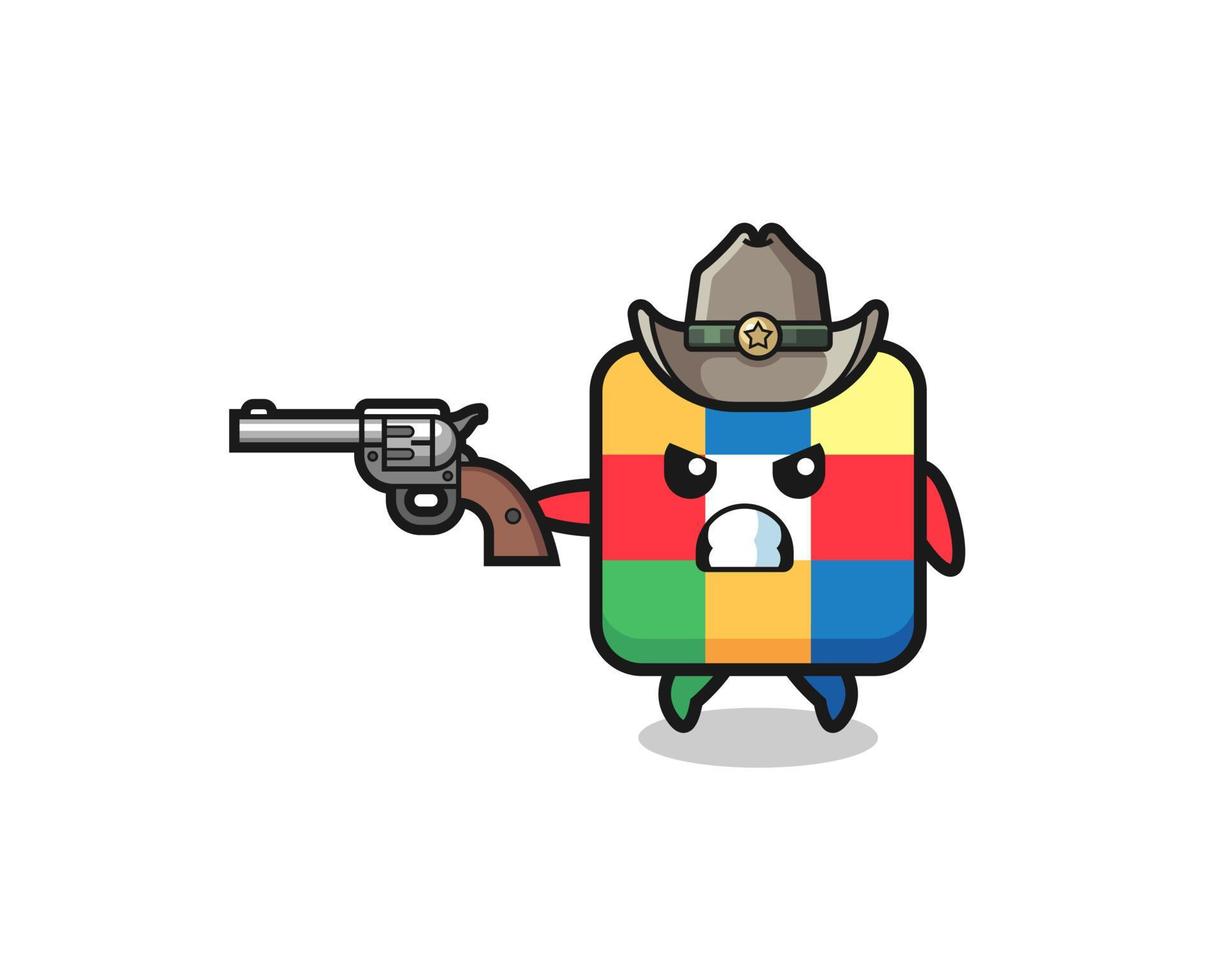 le cowboy de puzzle de cube tirant avec une arme à feu vecteur