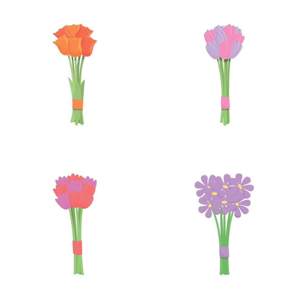 fleur Icônes ensemble dessin animé . coloré été fleur bouquet vecteur