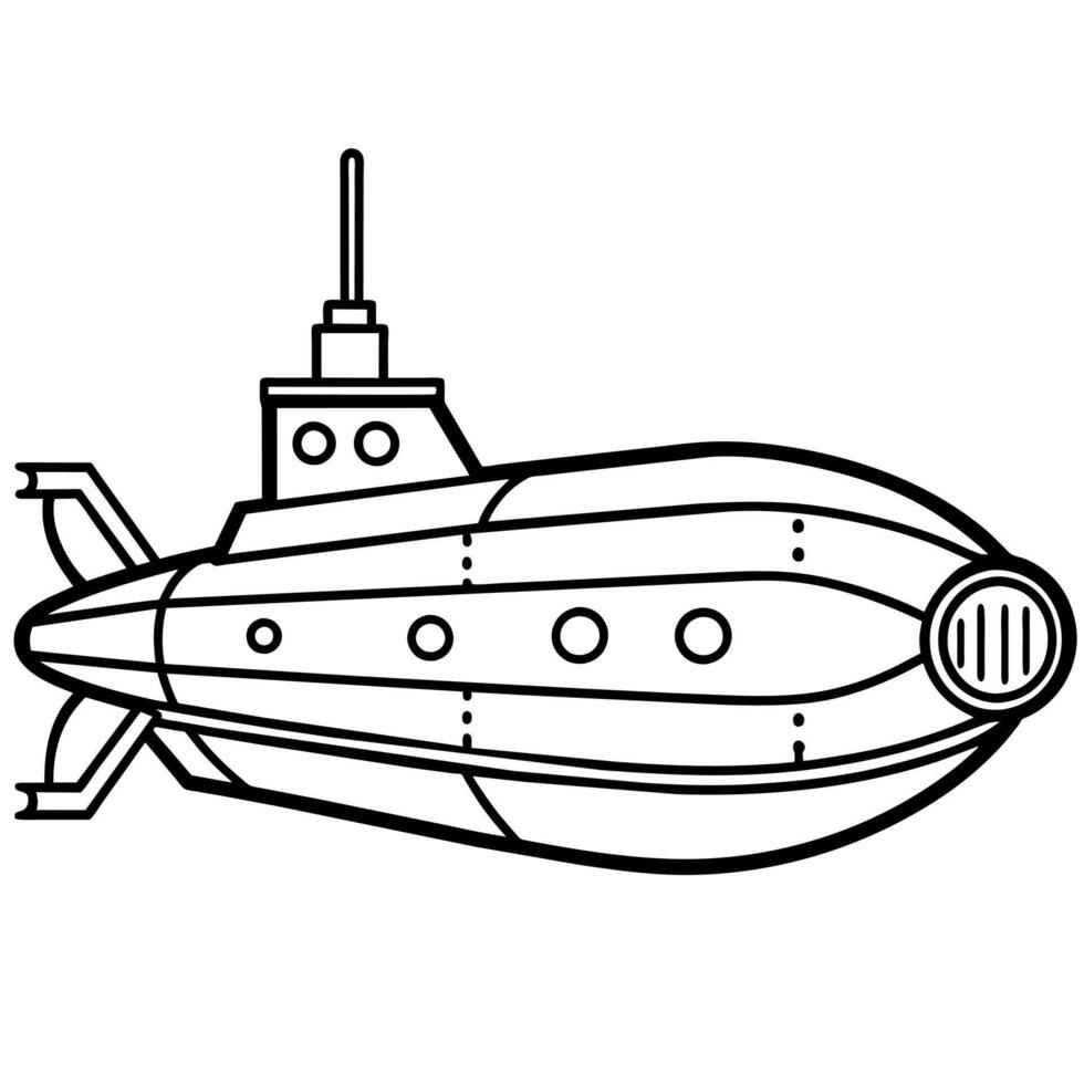 sous-marin contour coloration livre page ligne art illustration numérique dessin vecteur