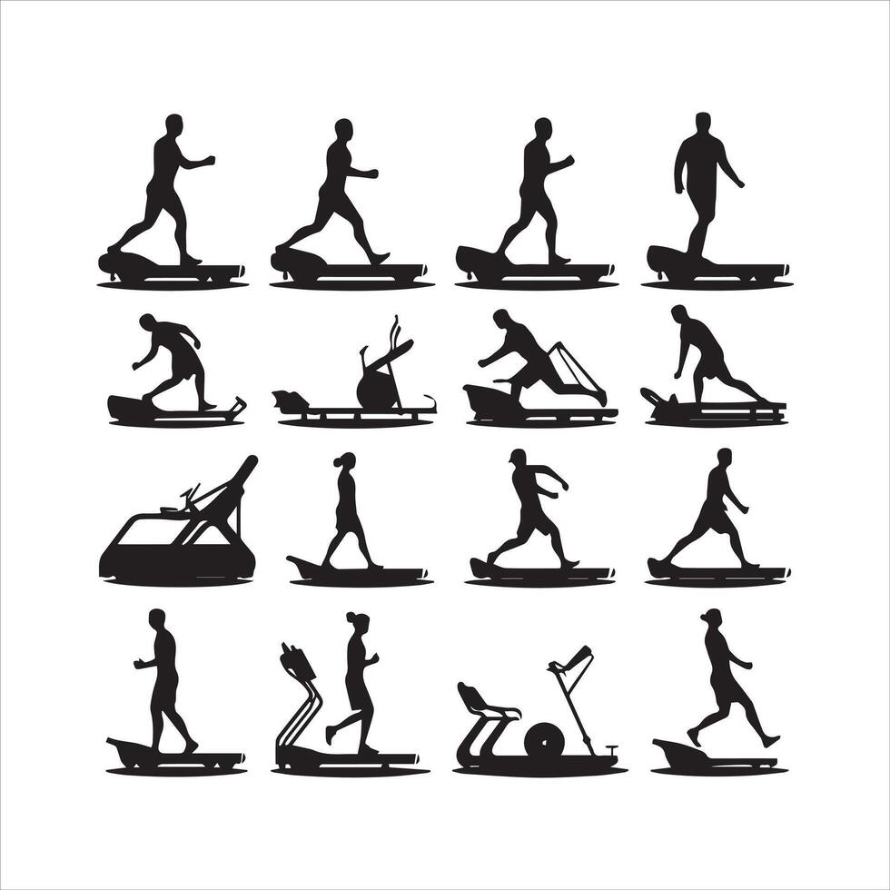 Gym faire des exercices silhouette collection.humain aptitude illustration ensemble. vecteur