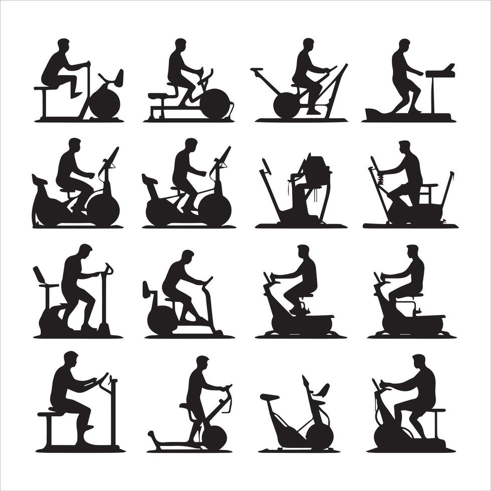 Gym faire des exercices silhouette collection.humain aptitude illustration ensemble. vecteur