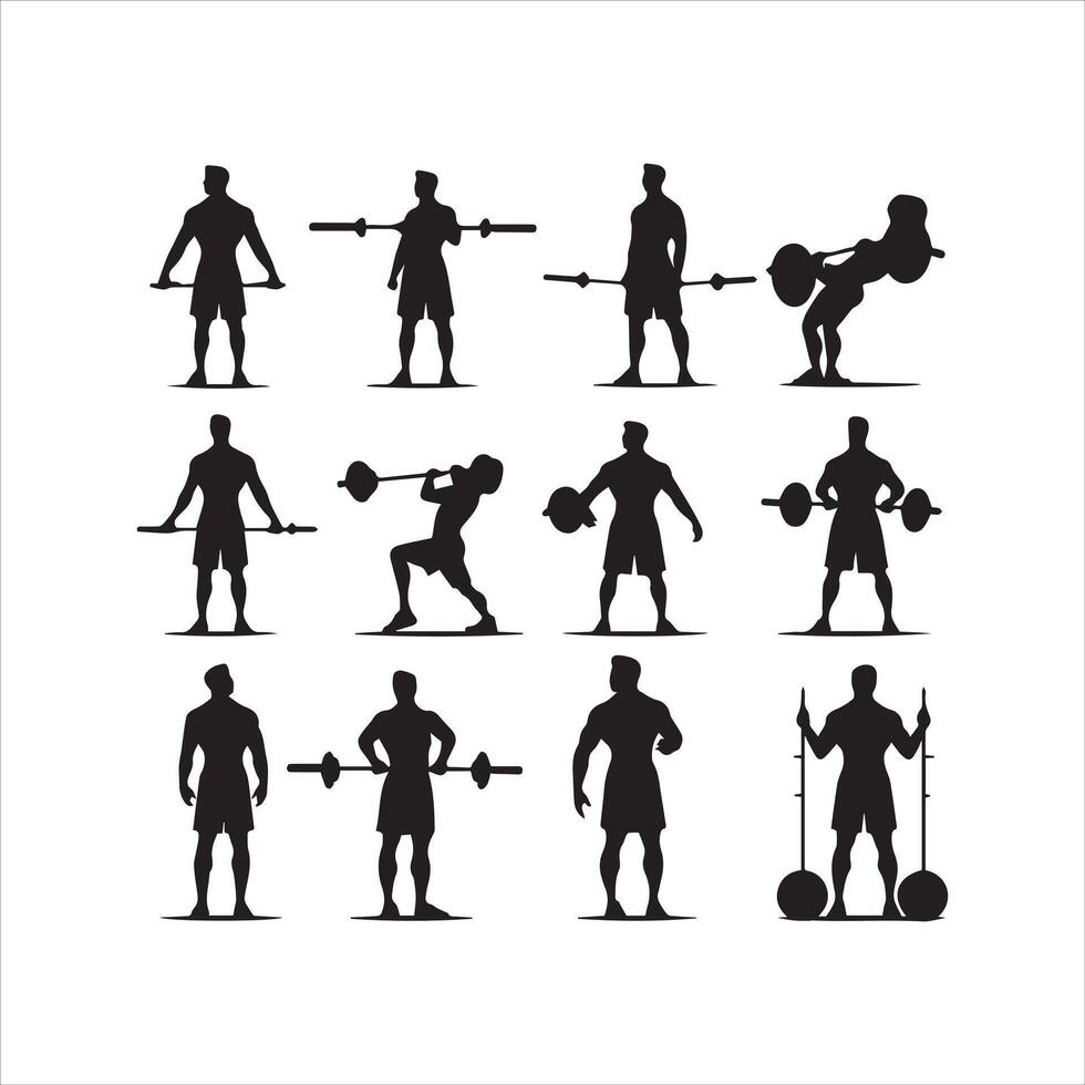 Gym faire des exercices silhouette collection.humain aptitude illustration ensemble. vecteur