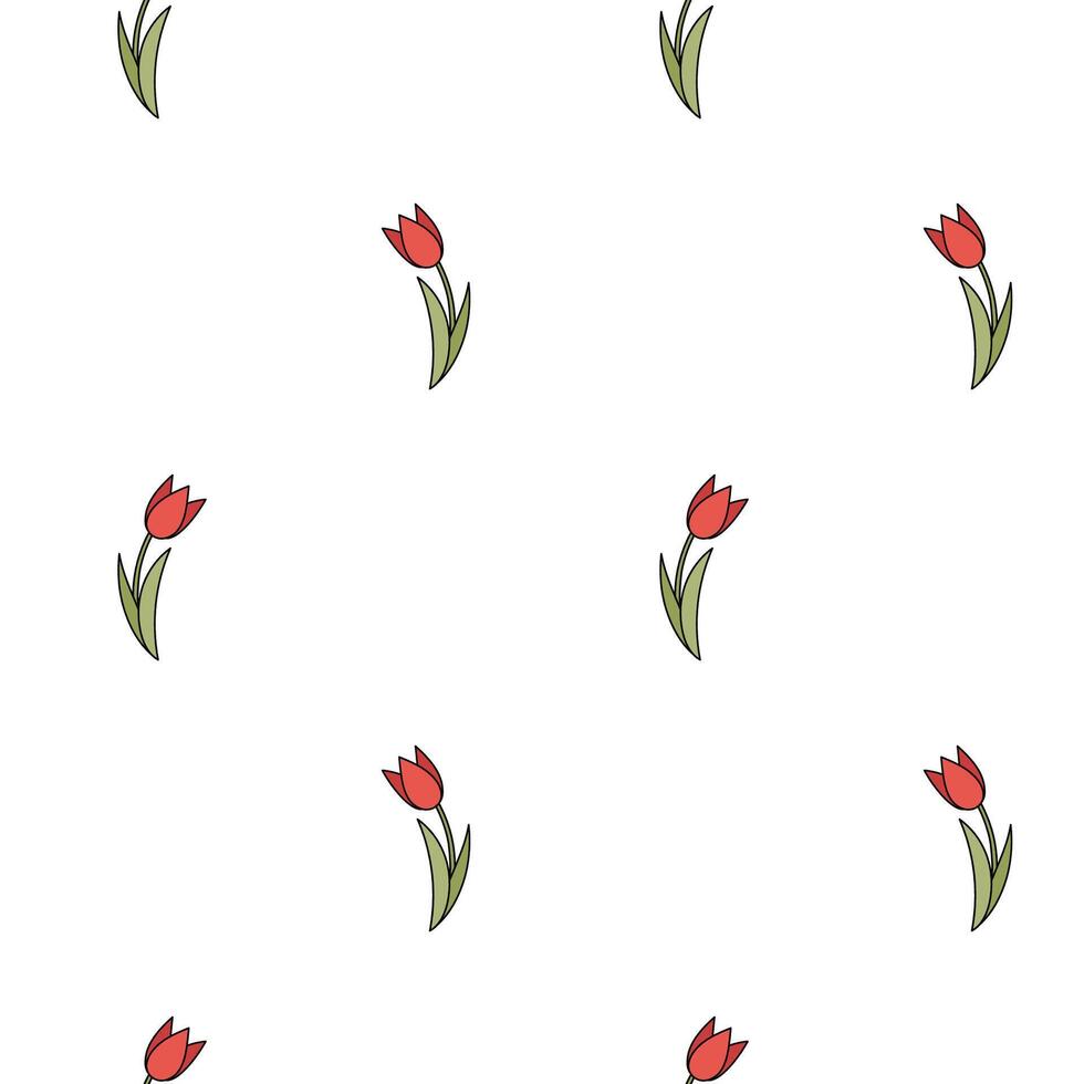 turc rouge tulipe fleur symbole de dinde sans couture modèle. traditionnel élément de turc culture. dessin animé style. main tiré contour illustration. conception pour chiffon, tissu, textile, fibre. vecteur