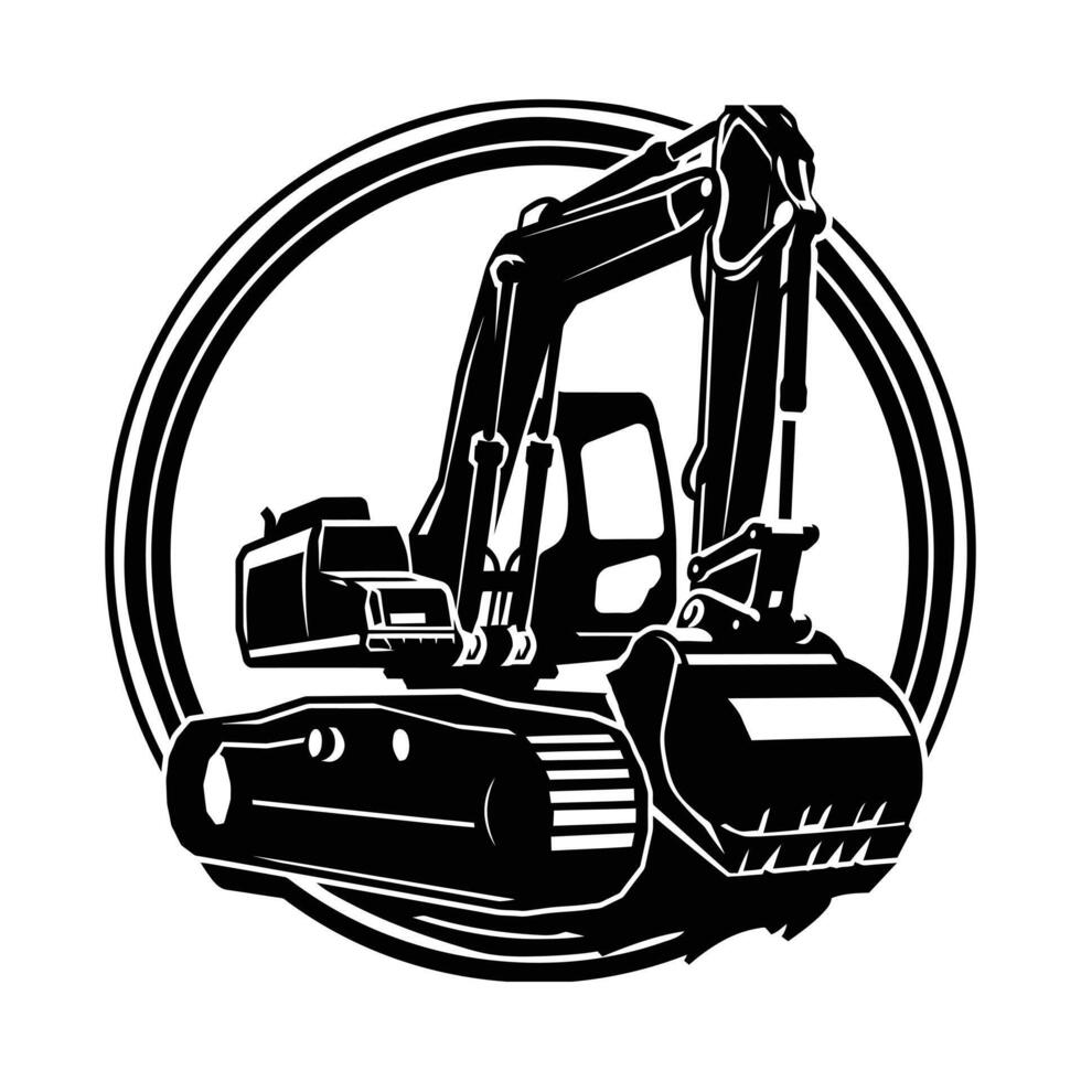 Facile excavatrice logo plat noir vecteur