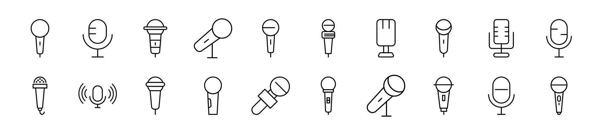 ensemble de ligne Icônes de microphone. modifiable accident vasculaire cérébral. Facile contour signe pour la toile des sites, journaux, des articles livre vecteur