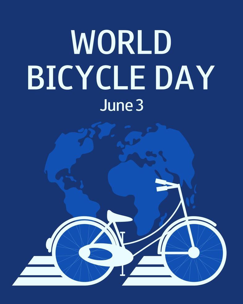 vélo sur le monde carte. monde vélo journée. juin 3. verticale bannière, salutation cartes, présentation, prospectus. vecteur