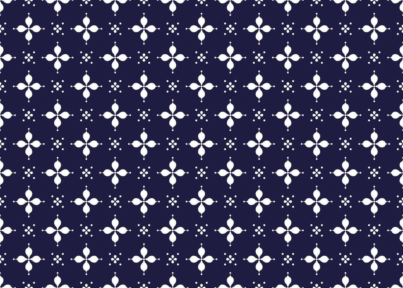 blanc symbole fleurs forme sur foncé bleu arrière-plan, ethnique en tissu sans couture modèle conception pour chiffon, tapis, batique, fond d'écran, emballage etc. vecteur