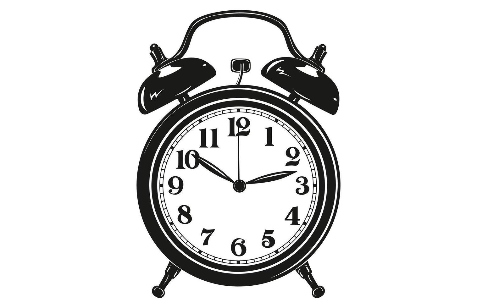 alarme l'horloge silhouette avec une cloche sur jambes illustration. vecteur