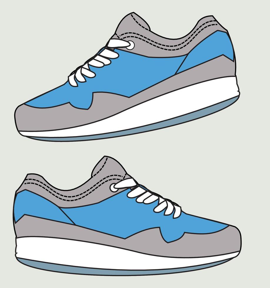 baskets dans bleu et gris couleurs. illustration de sport chaussures. vecteur