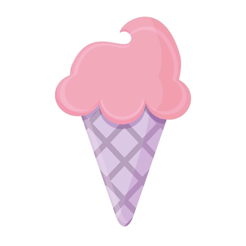 crème glacée avec une couleur rose dans un cône violet vecteur
